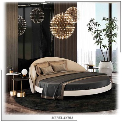 Интерьерная двуспальная круглая кровать с мягким изголовьем Apriori FS в стиле минимализм (AD-05)