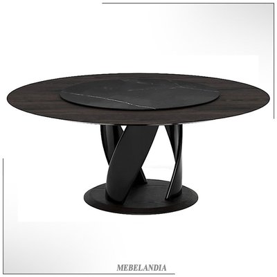 Дизайнерский большой круглый стол Virtuos D 140 160 180 200 220 см. с манежницей из керамики и основанием из массива дерева (AD-96)