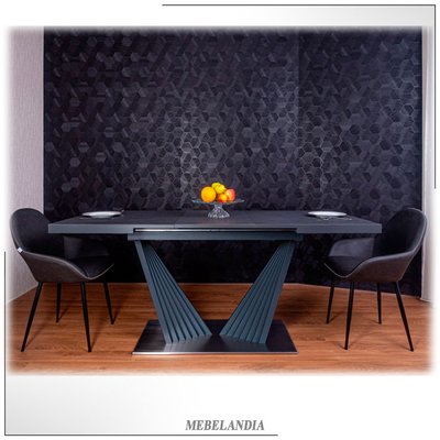 Дизайнерский обеденный стол из керамогранита на кухню Rise Nero Антрацит от фабрики Levmar (LEV-11)