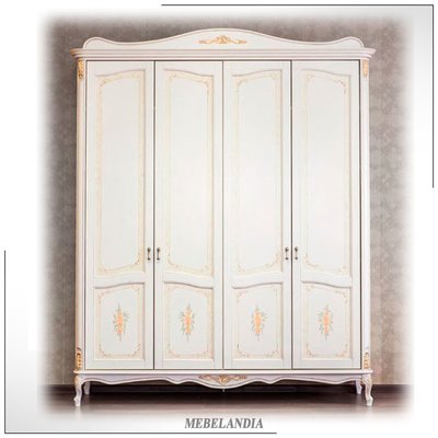 Большой бельевой шкаф для спальни Мечта-4-4 в стиле прован с ручной росписью (STL-147)