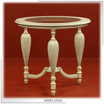 Дизайнерский круглый стеклянный кофейный столик Альт-91-21 из массива дерева в стиле неоклассика (UTA-47)