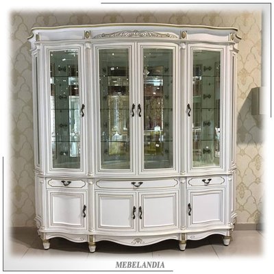 Белая шкаф- витрина для посуды в гостиную Палермо-22 в классическом стиле (UTA-513)