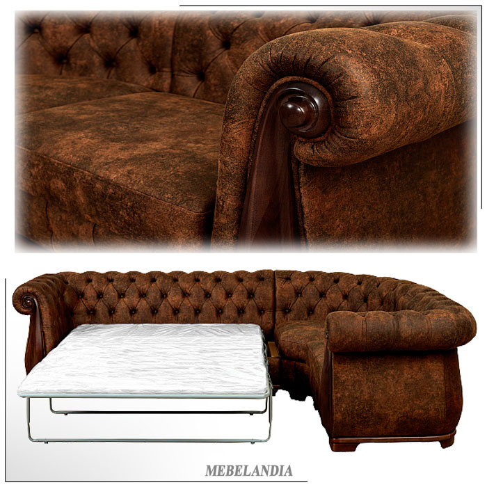 Дизайнерский угловой диван для гостиной с каретной стяжкой Честер-9 ванглийском стиле неоклассика - Мир Мебели России